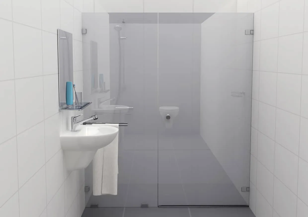 Douchecabine 180 graden mat glas met glasklem Type F (deur rechts)