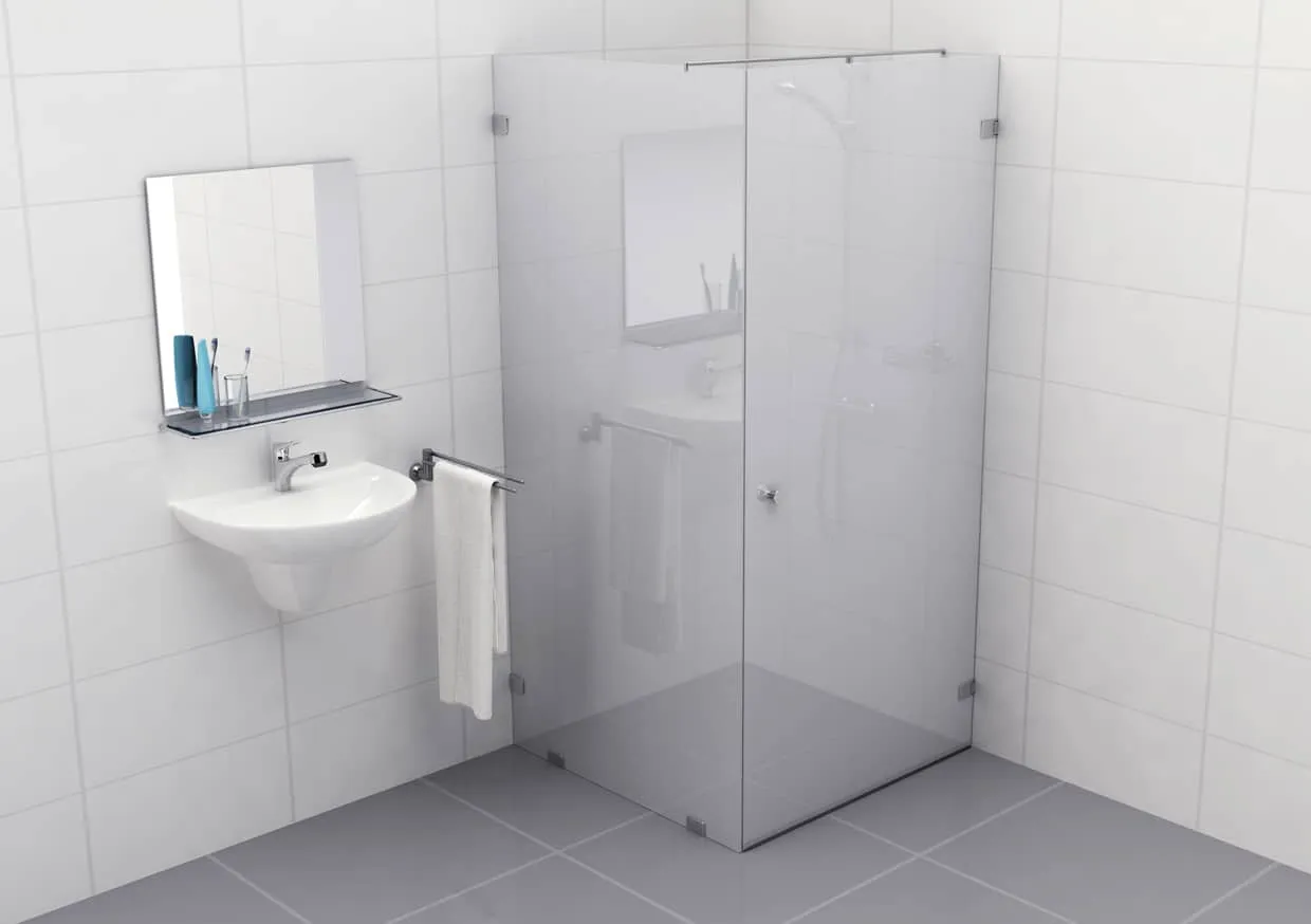 Douchecabine 90 graden mat glas met glasklem Type J