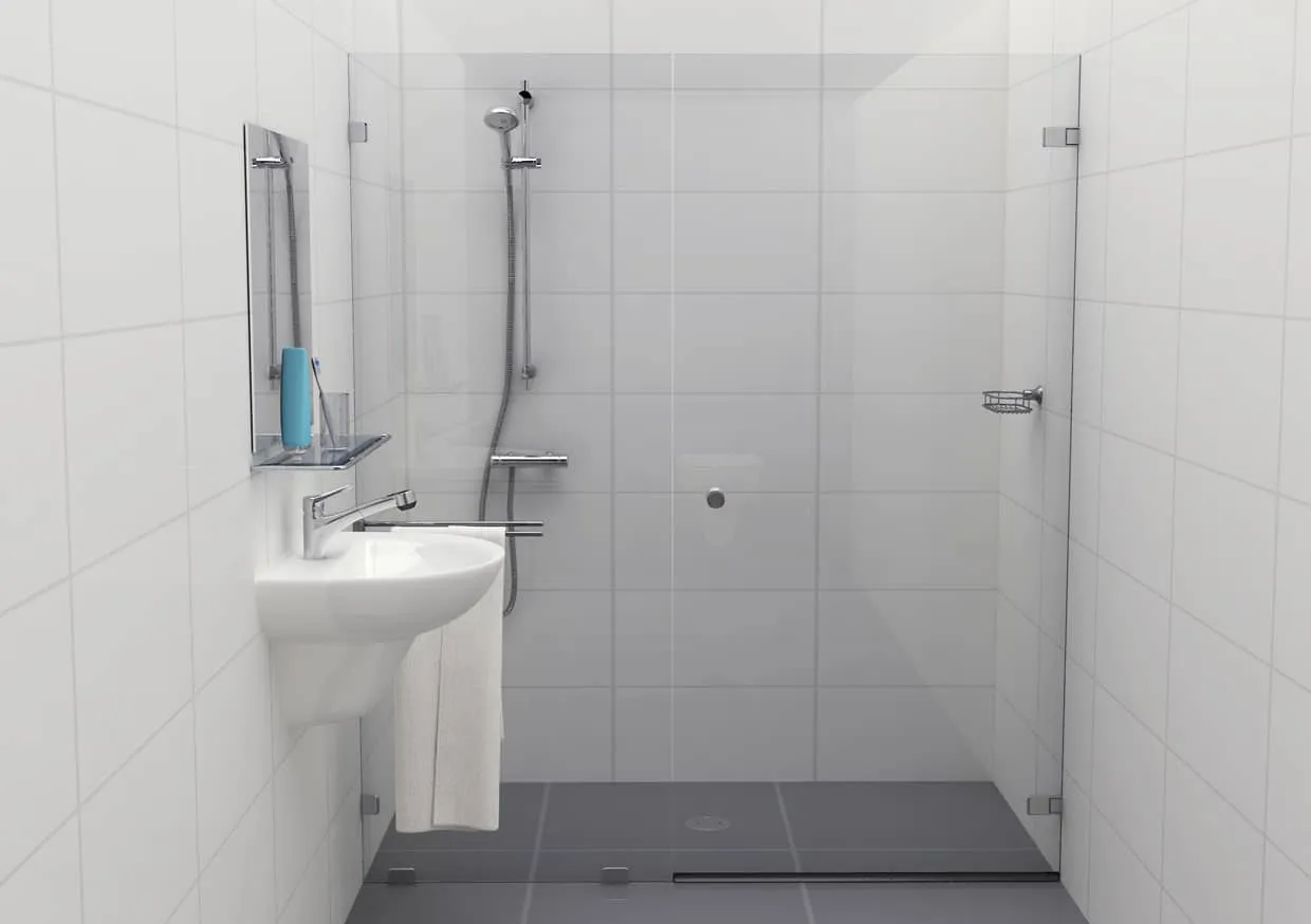 Douchecabine 180 graden transparant glas met glasklem Type F (deur rechts)