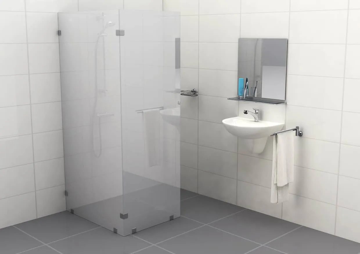 Inloopdouche hoekopstelling mat glas met glasklem Type C