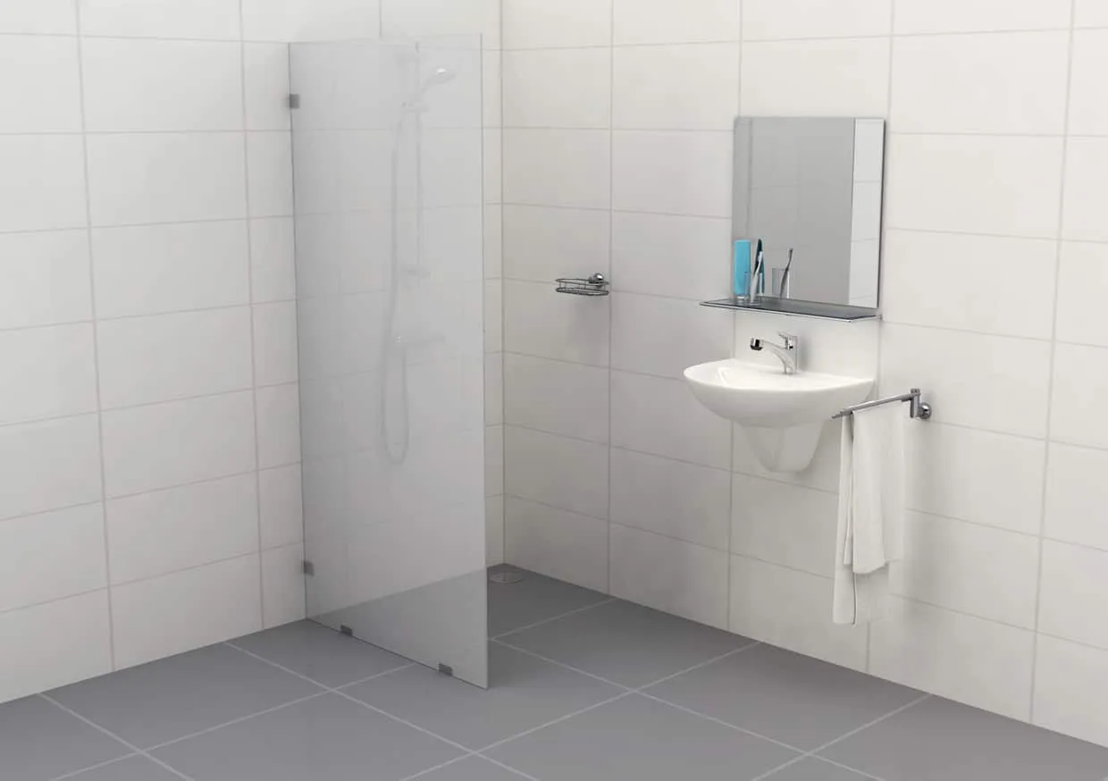 Douchewand mat glas met glasklem Type A