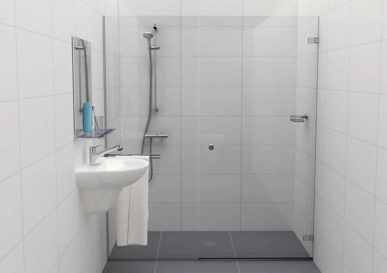 Douchecabine 180 graden transparant glas met U-profiel type F (deur rechts)