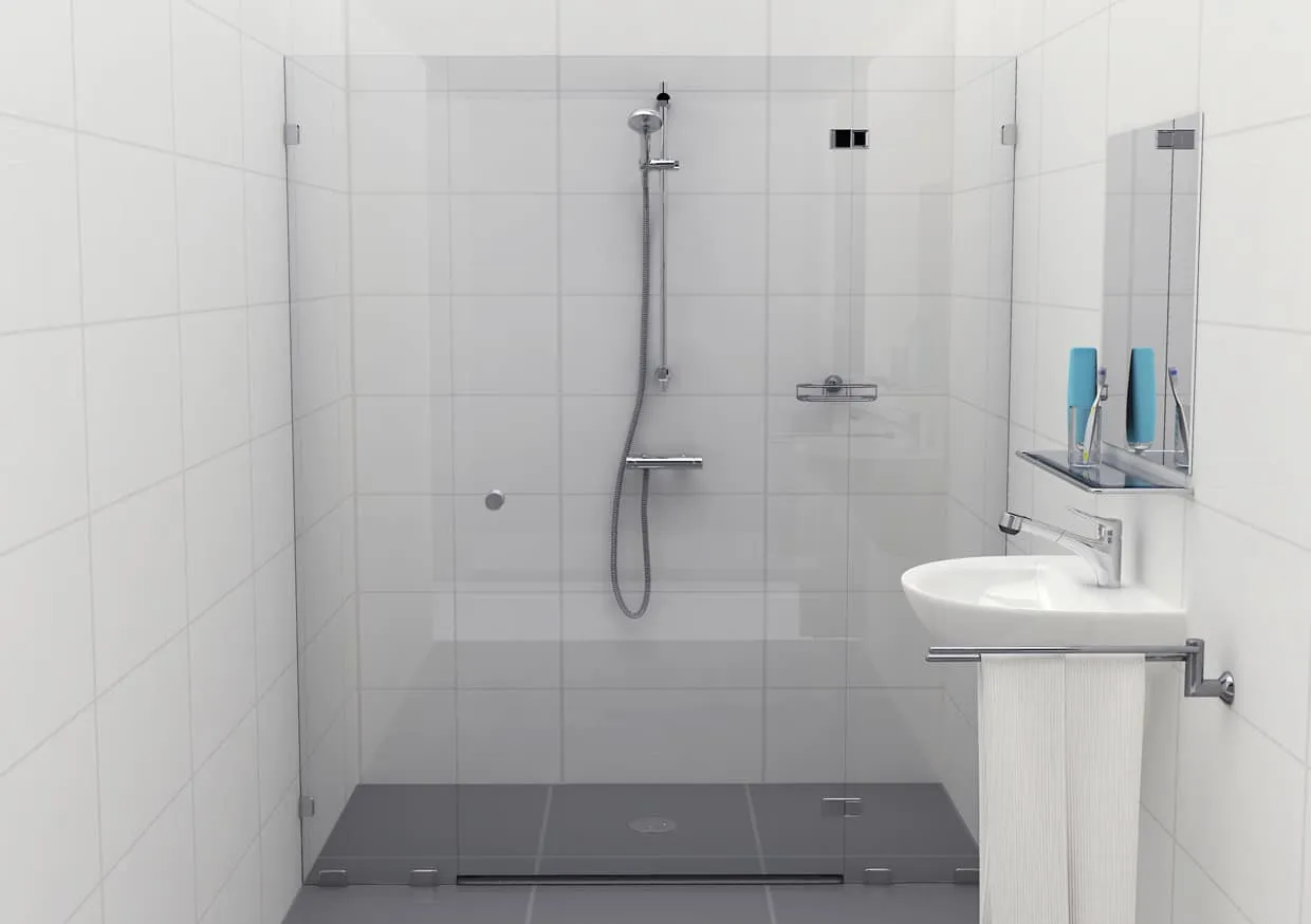 Douchecabine 180 graden transparant glas met glasklem Type H (deur midden)