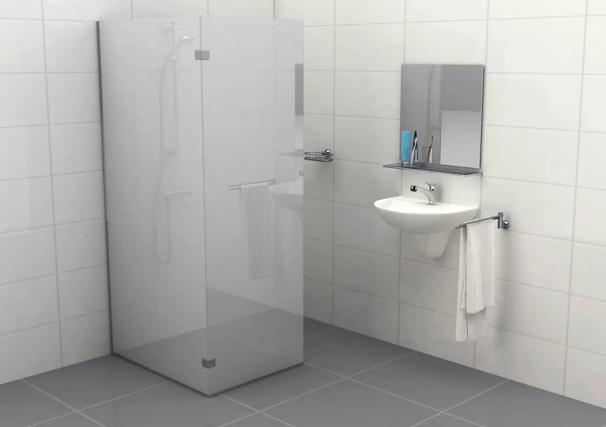 Inloopdouche hoekopstelling mat glas met U-profiel Type C