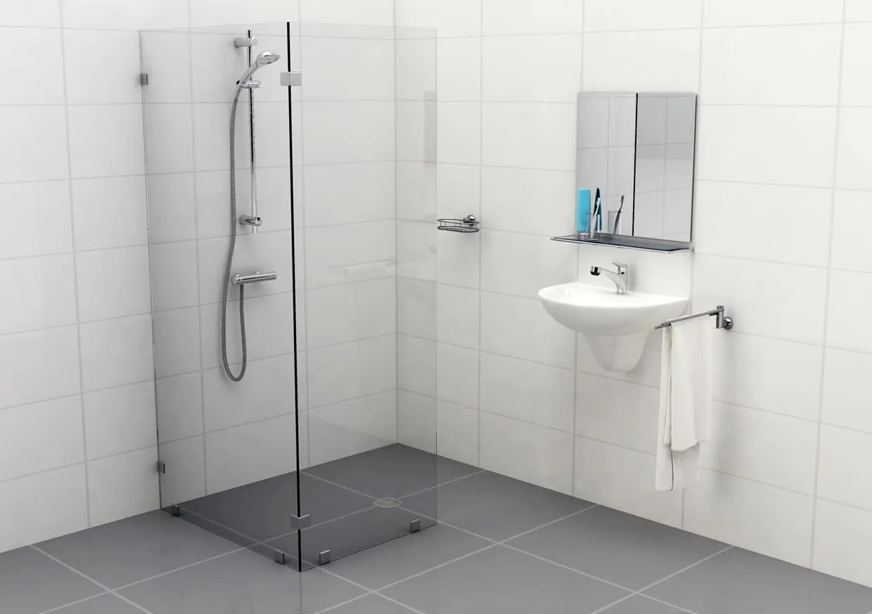 Inloopdouche hoekopstelling transparant glas met glasklem Type C