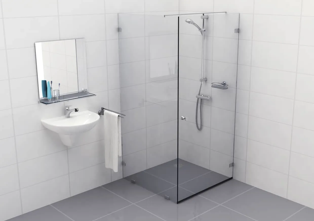 Douchecabine 90 graden transparant glas met glasklem Type J