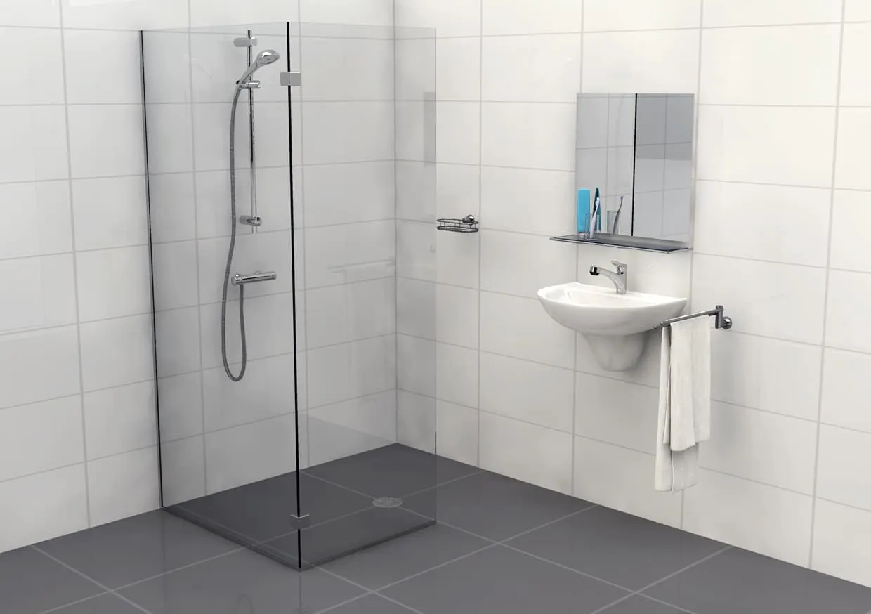 Inloopdouche hoekopstelling transparant glas met U-profiel type C
