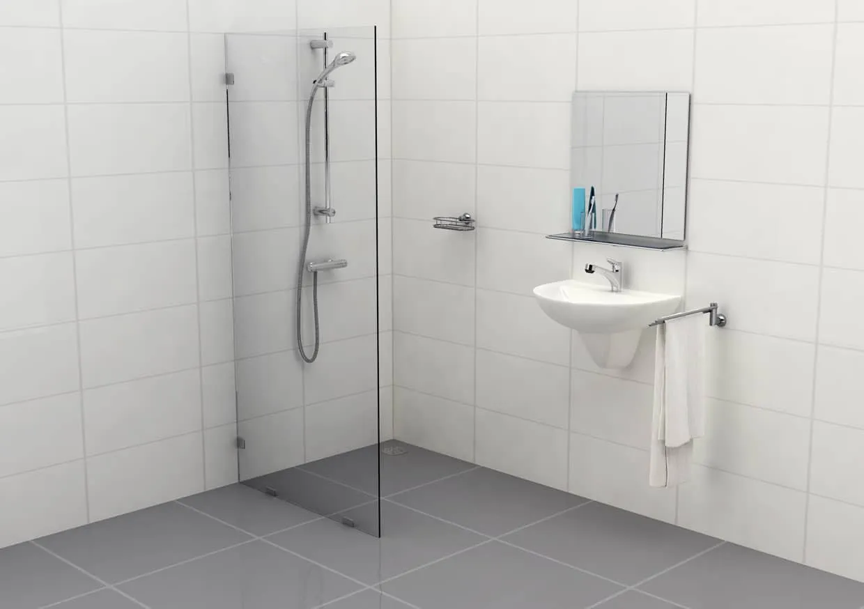 Douchewand transparant glas met glasklem Type A