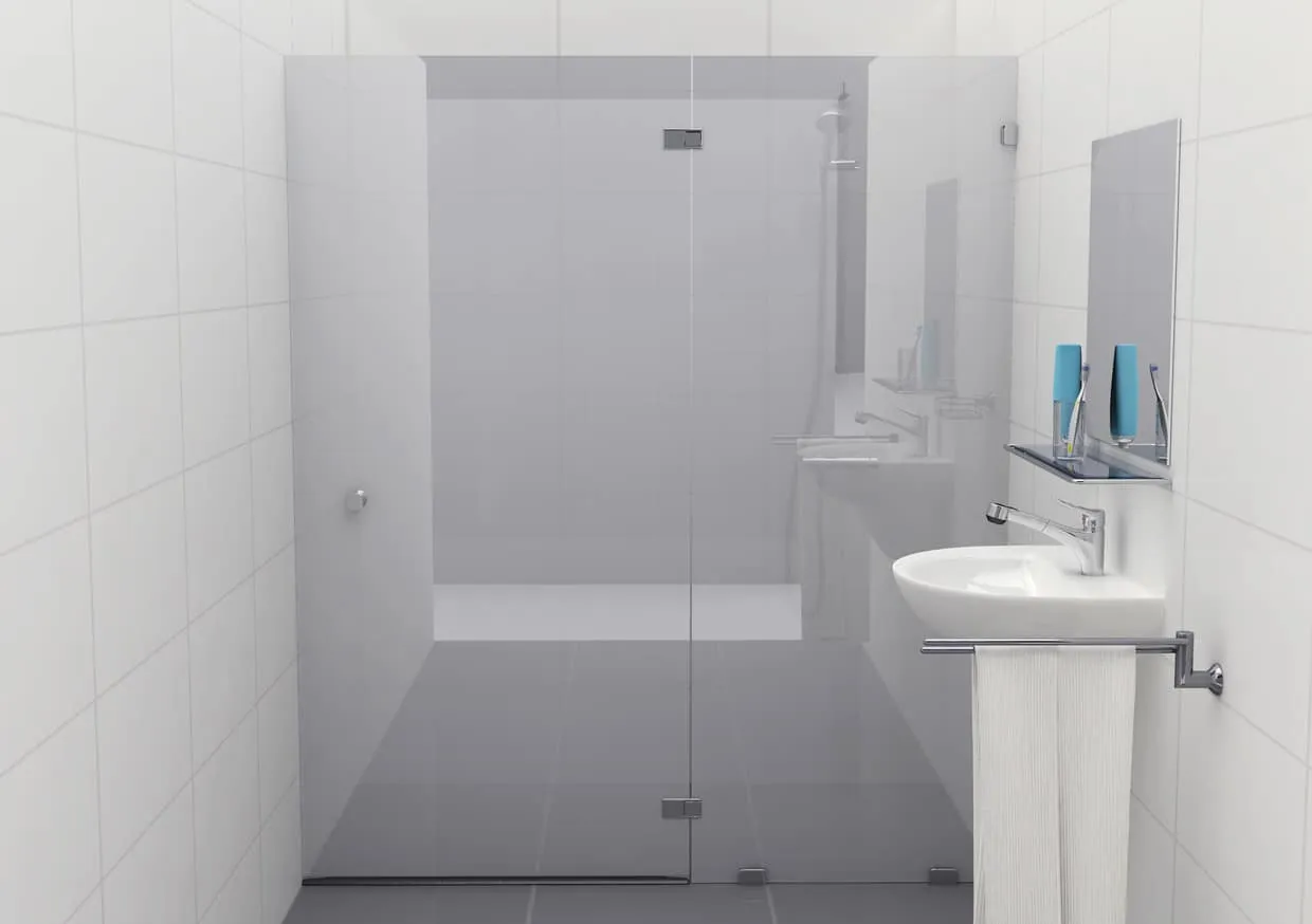 Douchecabine 180 graden mat glas met glasklem Type G (deur links)