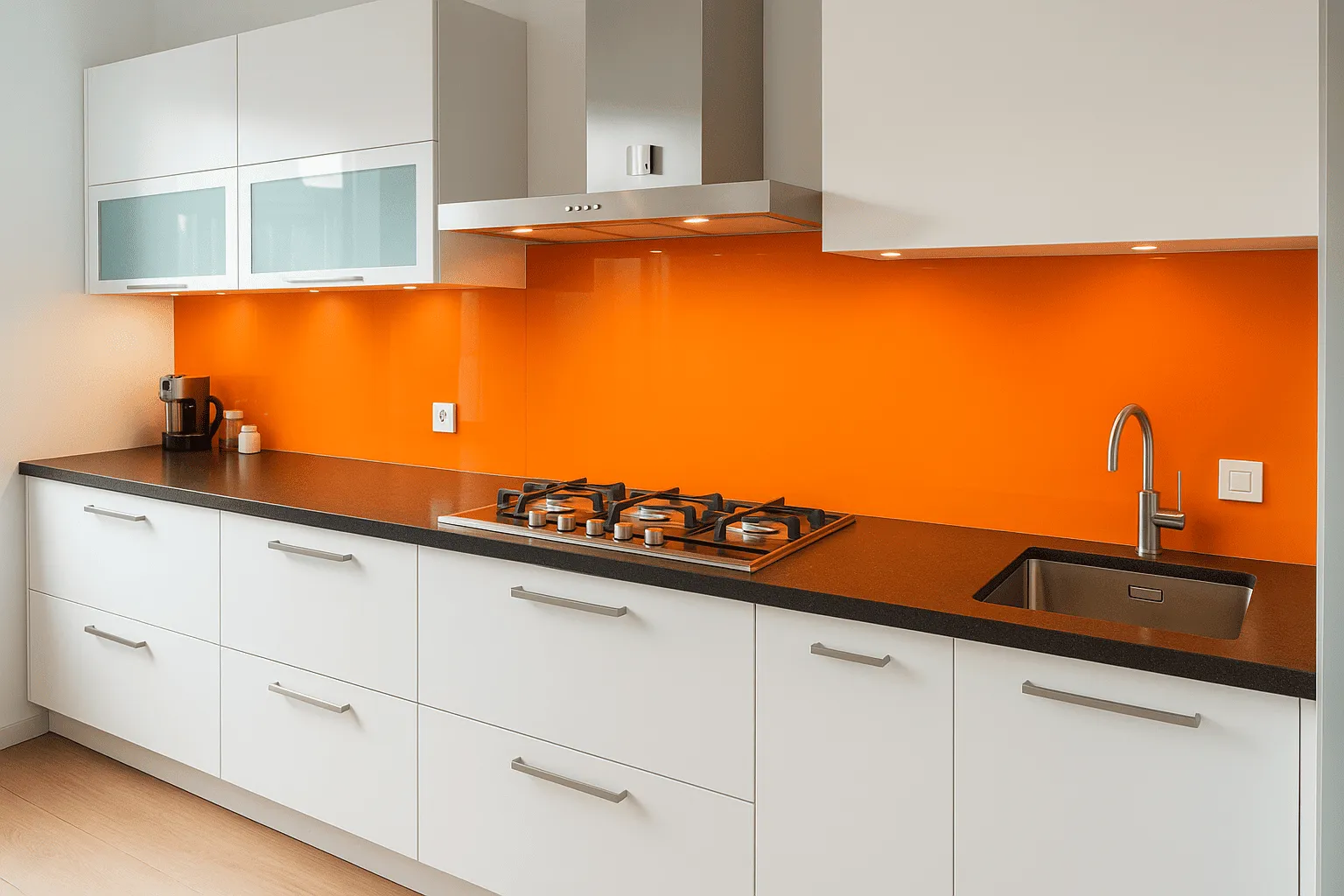 Glazenkeukenachterwand oranje
