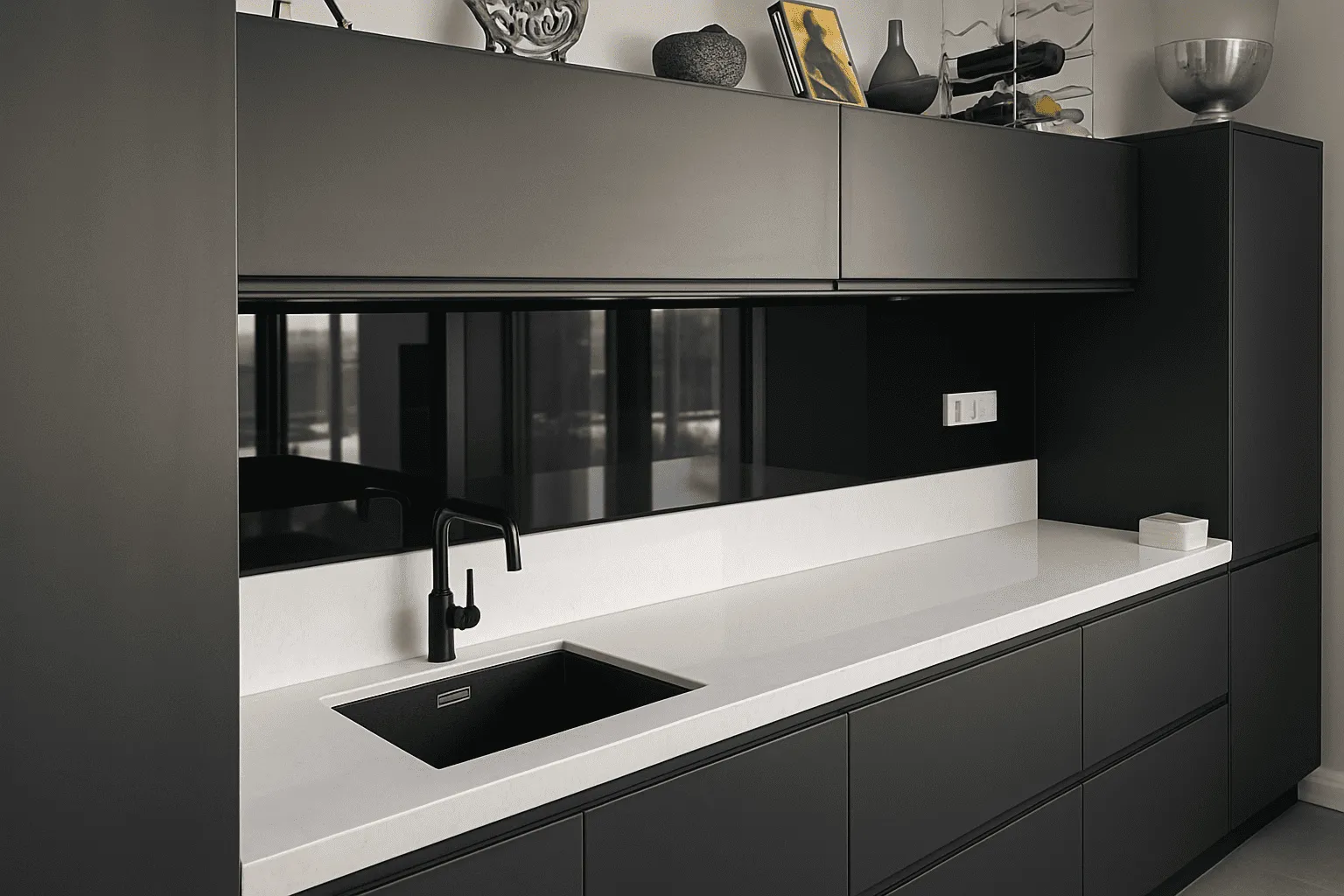Glazen keukeachterwand zwart glans 