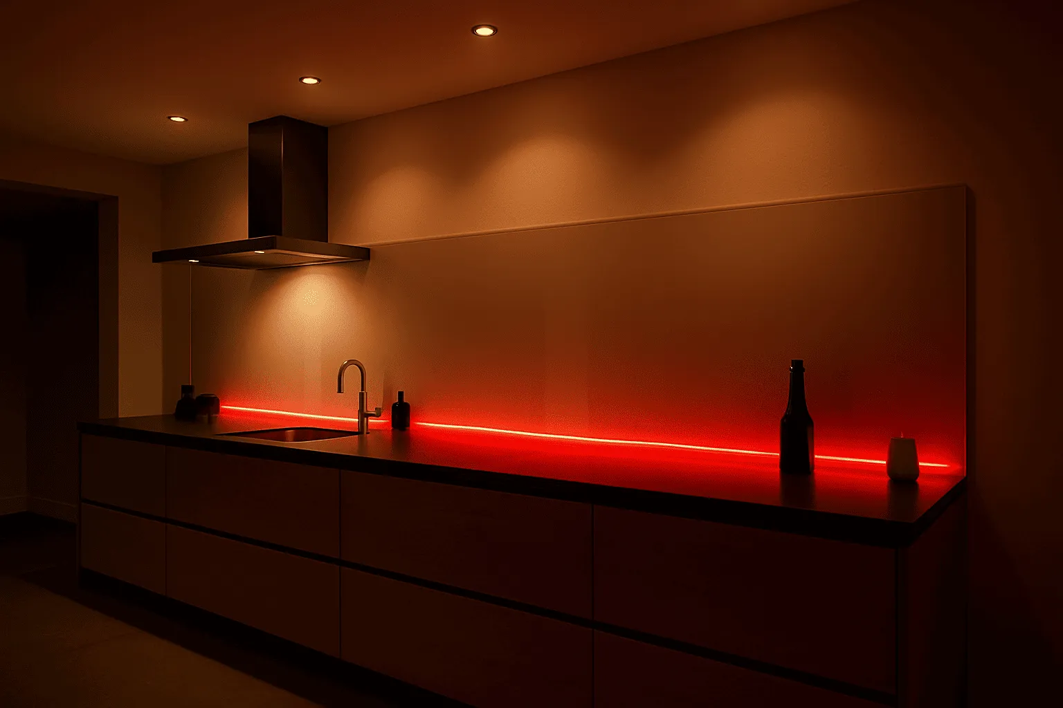 Glazen keukenwand LED verlichting rood